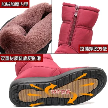 2023 Nove Vodootporne Zimske Čizme zatvarač za Žene, Crvene Zimske Čizme od Debele pliš, Ženske tople cipele na Platformu sa pamučnom postavom