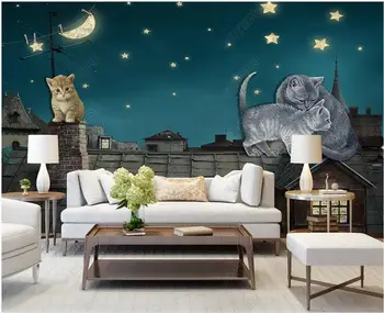 3d pozadine za zidove u rolama Mačka noć zvjezdano nebo krov Dječja soba zidno slikarstvo na red home Dekor foto tapete dnevni boravak