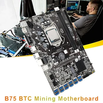 Kit B75 matične ploče 12USB BTC Miner + procesor + 2x4 G DDR3 ram-a + 128 G SSD + cpu Ventilator + Термопаста + Kabel prekidača 12GPU LGA1155 DDR3 MSATA