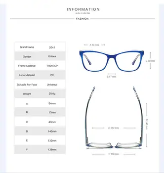 FELRES TR90 Optički Bodove U Okvirima Za Žene, Marke Dizajnerske Naočale s Anti-plavom Svjetlošću, Ženski Klasični Retro Naočale u Okvirima, Nove F2041