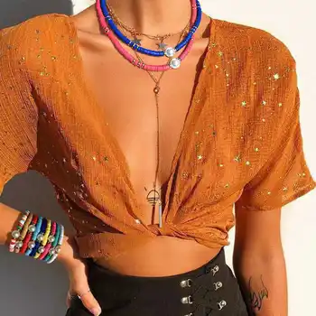 Boemski stil, šarene i kontrastne boje, ogrlica od meke keramike, ženski biseri i ukrasa na lancu za ключиц