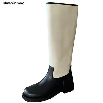 Newxinmao/ 2022, Ženske čizme do koljena od prave kože, Kvalitetne Moto Čizme Na Visoku Petu, Dugo Toplo Jesensko-zimska ženska obuća