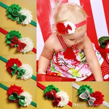 Dječji zavoje na glavi za bebe, zavoj na glavi, božić stil, otrcana cvijet, luk, 10 sličnog dizajna, mješoviti Božićne zavoje za djecu 0-