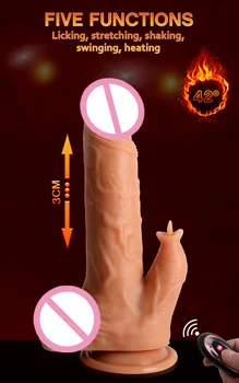 Bežični Daljinski Teleskopski Rotirajući Grijaći Dildo Penis Snažan Vibrator Klitoris Lizanje Jezik G-Točke Stimulira Ženski Seks-Igračku