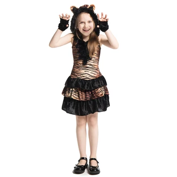 Djevojke Slatka Jungle Tiger Životinja Tematske Tigrica Dijete Djeca Za Vrijeme Igre Fancy Dress Odijelo Halloween Party Karneval Cosplay Odijelo