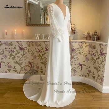 Lakshmigown Elegantna Vjenčanica Iz Крепа Dugih Rukava i V izrez 2023 Vestido Blanco Boda Civil Ženske Plaža Vjenčanica u Boho stilu
