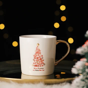Božićni pokloni keramičke šalice kost od porculana sa zlatnim ručne kreativni europski stil drvo voda kava mlijeko 350 ml
