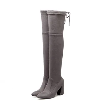 ENMAYER/ ženske ботфорты iznad koljena; zimske čizme do kukova s oštrim vrhom na debelom potpetice, Visoke čizme na čipka-up; Trendy cipele CR1017