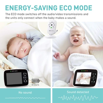 Bežični baby monitor, 3,5-inčni LCD zaslon, Dječje Skladište za noćni vid, Dvosmjerni Audio, Senzor temperature, EKO Režim, Uspavanke