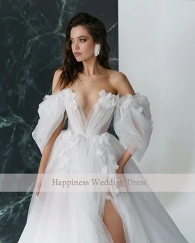 Vjenčanice s 3D Bojama 2022 Robe De Mariage Fin Vestido De Noiva S Otvorenim Ramenima čipke i Svadbene Haljine s Prorezom Sprijeda