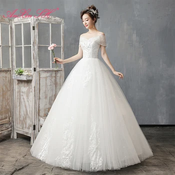 AnXin SH princeza bijeli cvijet čipkan vjenčanicu vintage montažni rez лодочкой izvlačenja kristal loptu haljina čipka-up vjenčanica djeveruša
