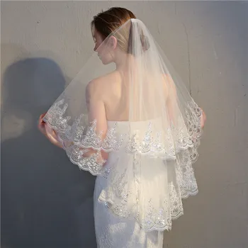 Nova vjenčanica, dvostruka tanke svijetle čipke šlem, vjenčanja veo, ukras sa šljokicama, pribor za glavu za žene 2022