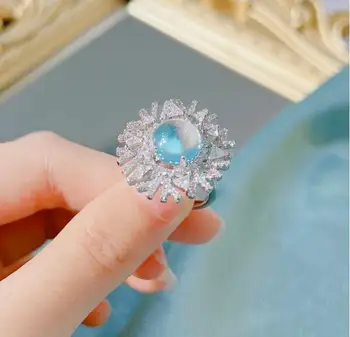 Luksuzni stil mjesečev kamen otvoreni prsten kreativni svijetle marine plava zvijezda svjetlo pahuljica prsten Za žene