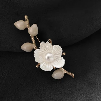 Morkopela Novi Dizajn Cvijet Šljive Slatkovodni Biseri Emajl Pin Cvijet u obliku Školjke Broš za Žene Vintage Elegantno Odijelo, Haljina je Broš
