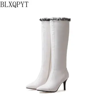 BLXQPYT/novi ženske čizme do koljena veličine 32 do 48, zima vjenčanje cipele na visoku petu s oštrim vrhom, kvalitetne ženske čizme 08-16